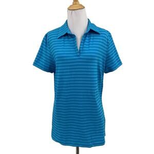 Nike Golf Shirt Womens L Large Lagoon White Dri Fit Johnny Collar Striped Polo